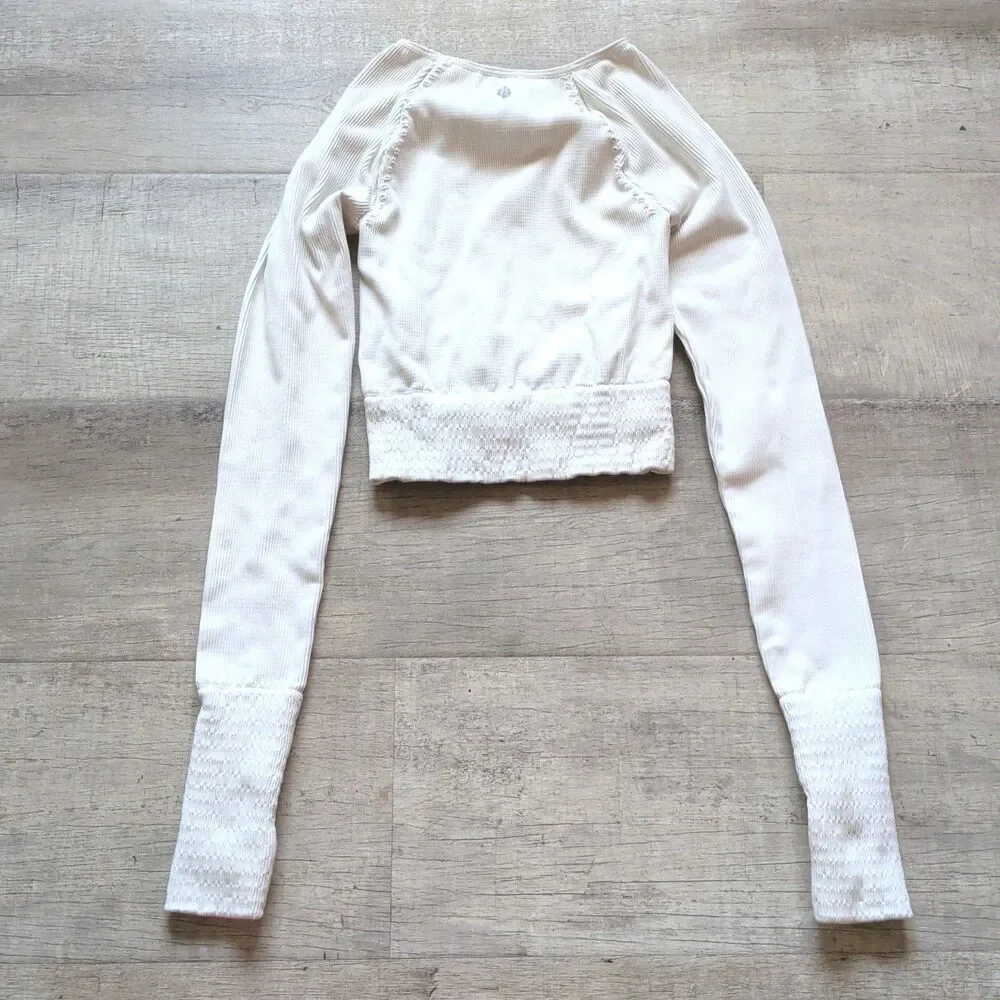 Free People FP Movement Long Sleeve Crop Top White Ribbed ThermalXS